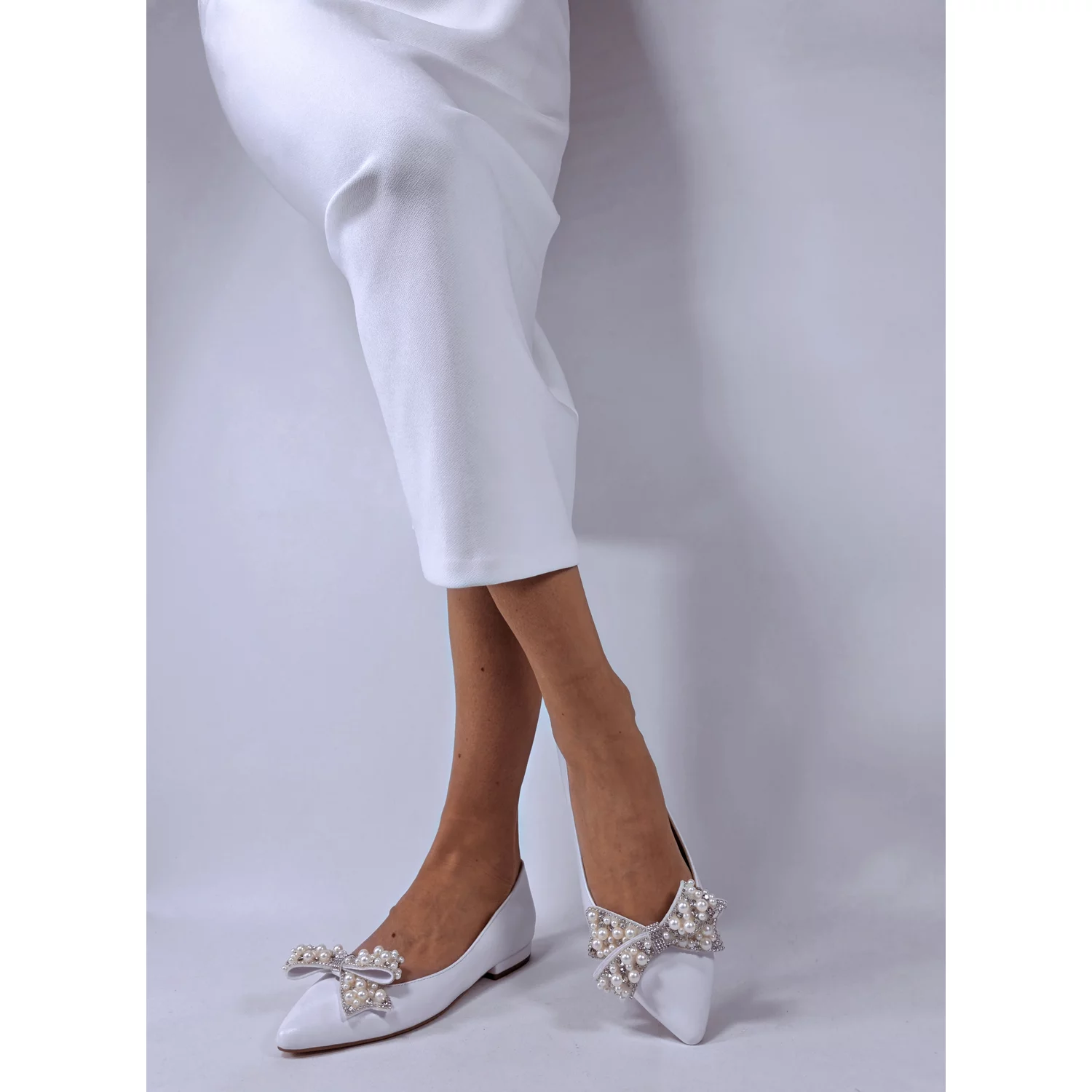 Balerini Piele Naturala Albi cu accesorii detasabile Fiamma