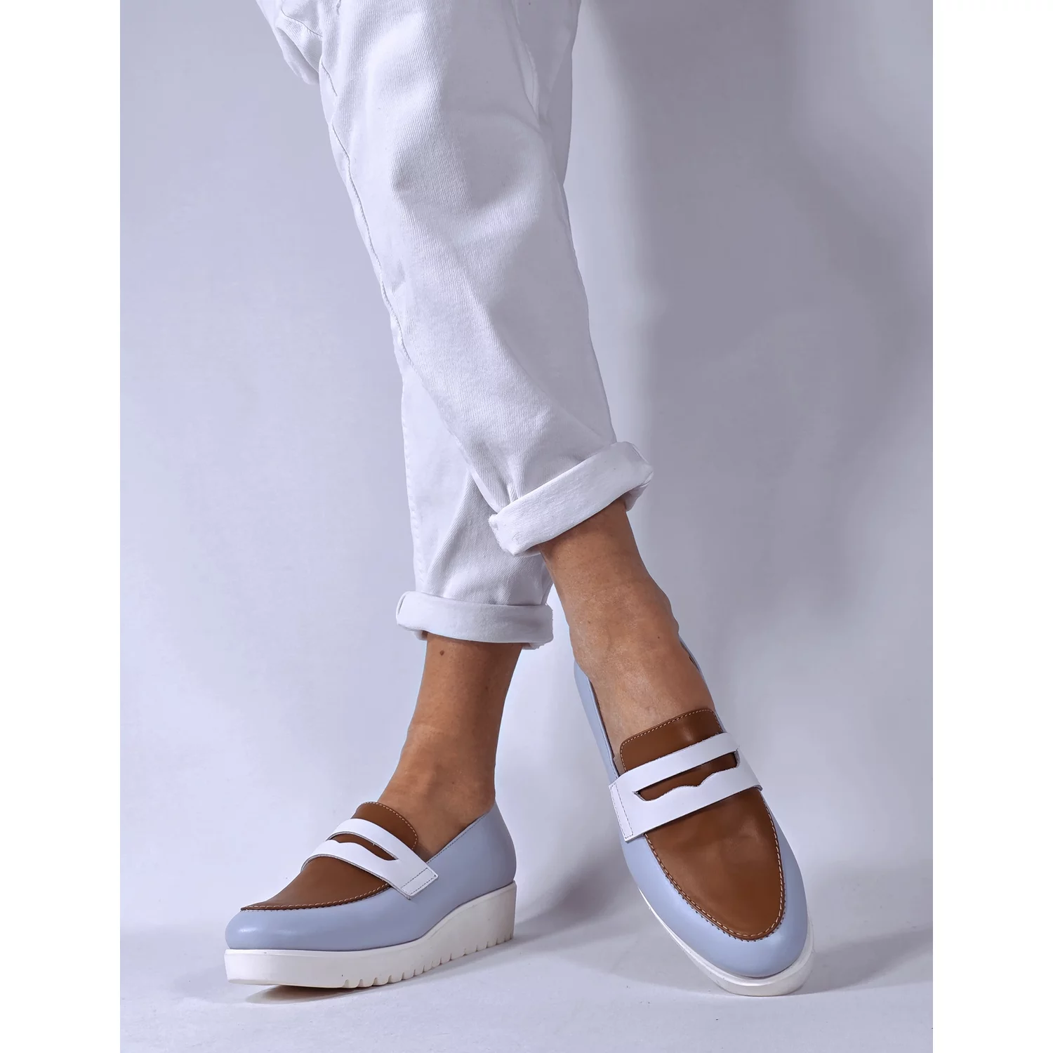 Pantofi casual Piele Naturala Blue cu Maro Nosy