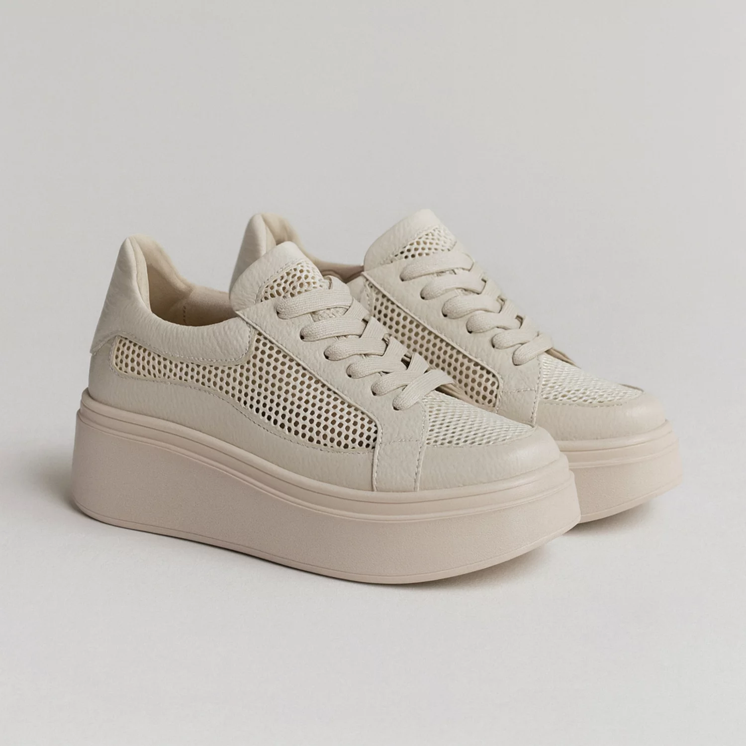 Pantofi casual Piele Naturala Bej cu textil broderie Dami