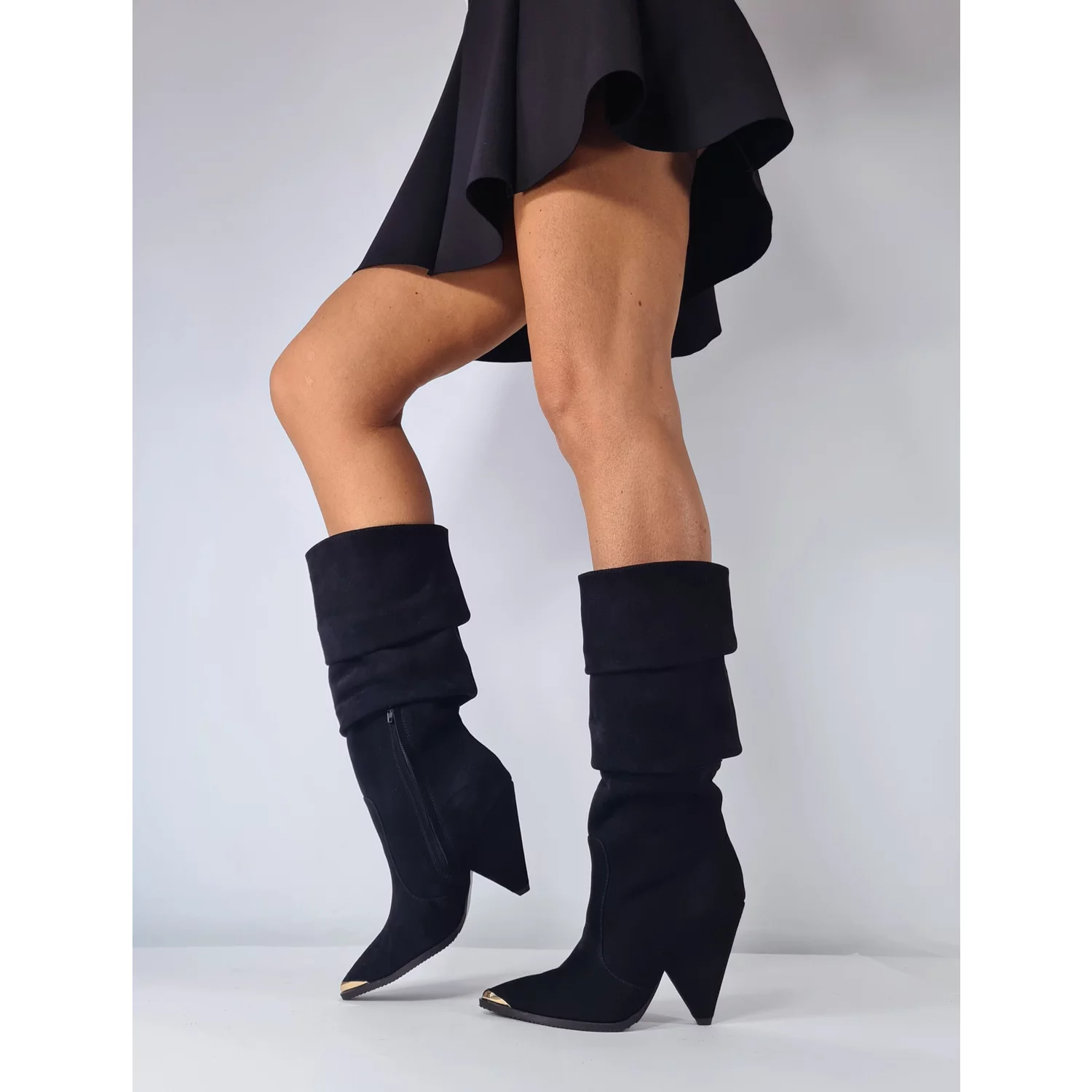 Cizme fronsate Piele Naturala Negre Luxury