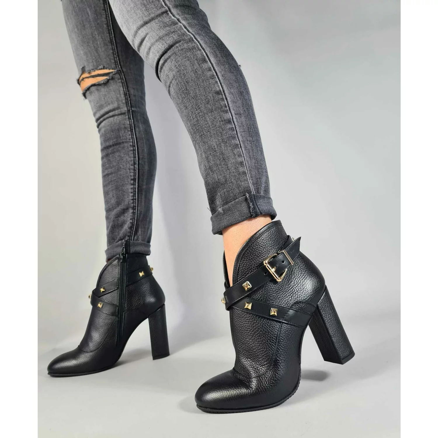 Botine dama Piele Naturala Negre cu catarama G3