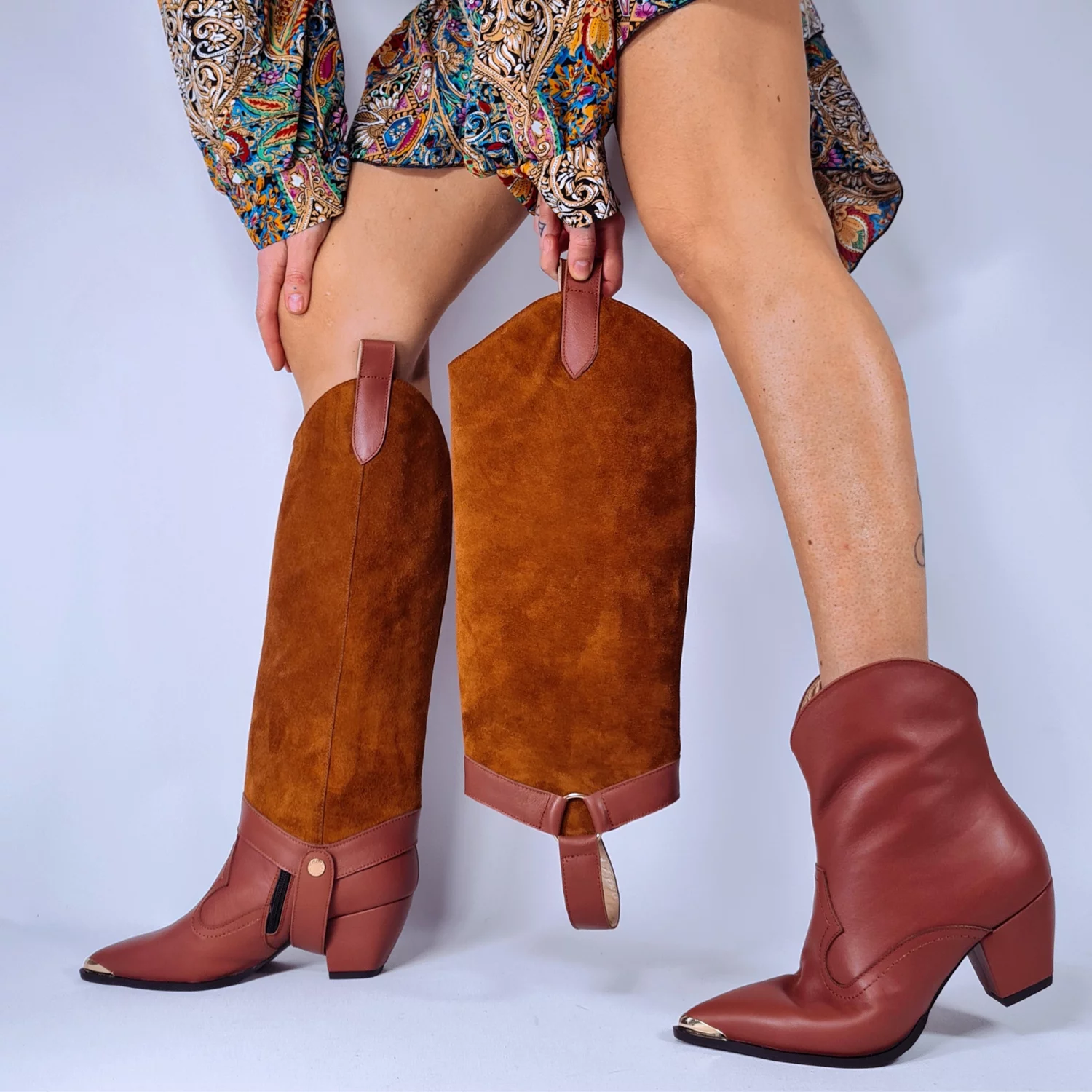 Jampiere detasabile din Piele Naturala Maro roscat Jinx