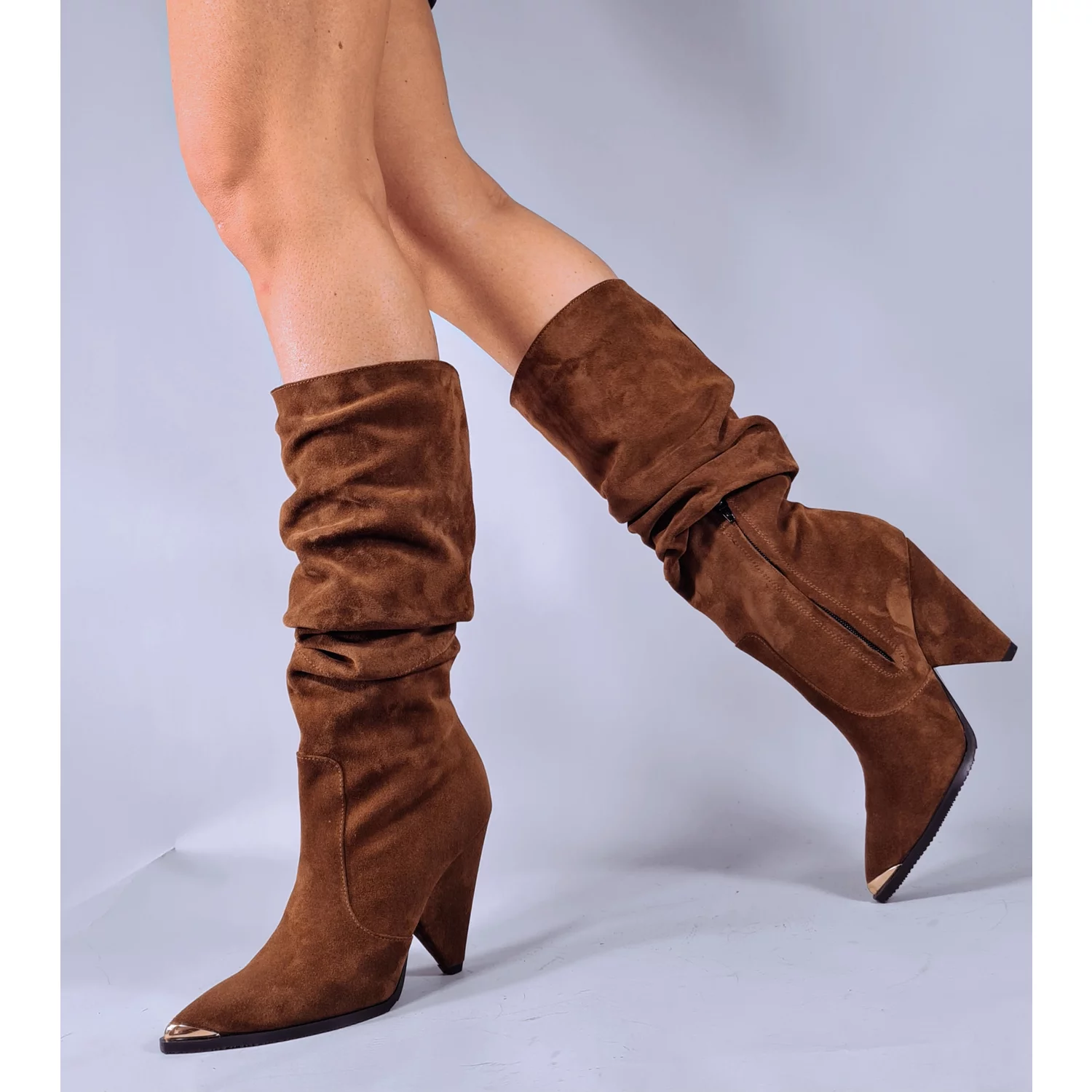 Cizme fronsate Piele Naturala Camel Luxury