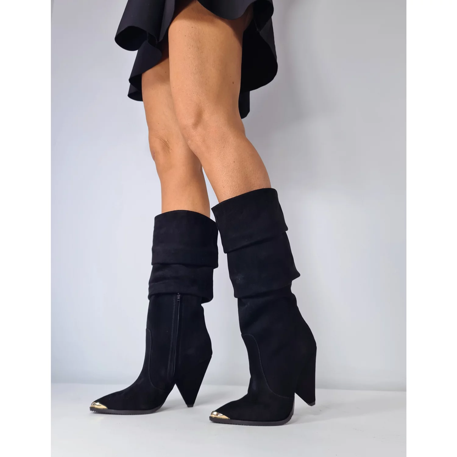 Cizme fronsate Piele Naturala Negre Luxury