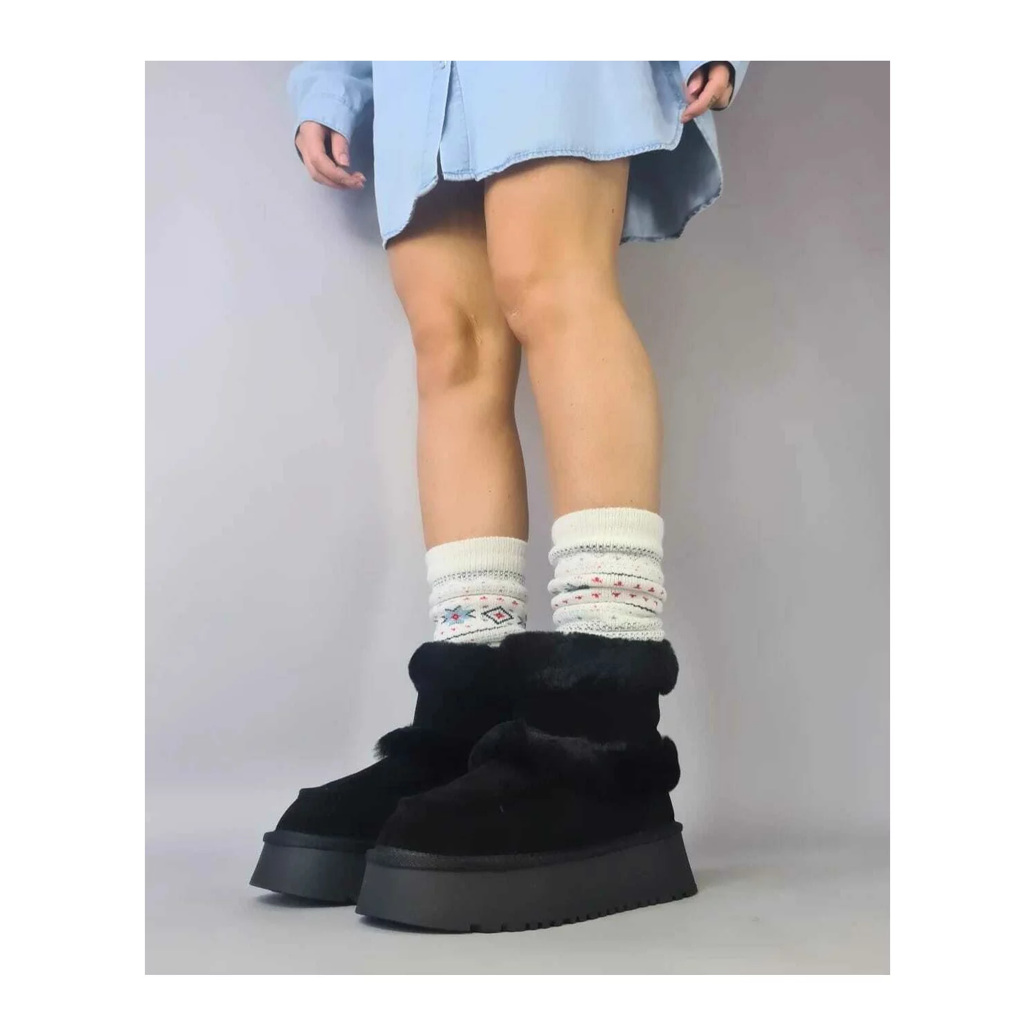 Ghete imblanite Piele Naturala Negre Wooly