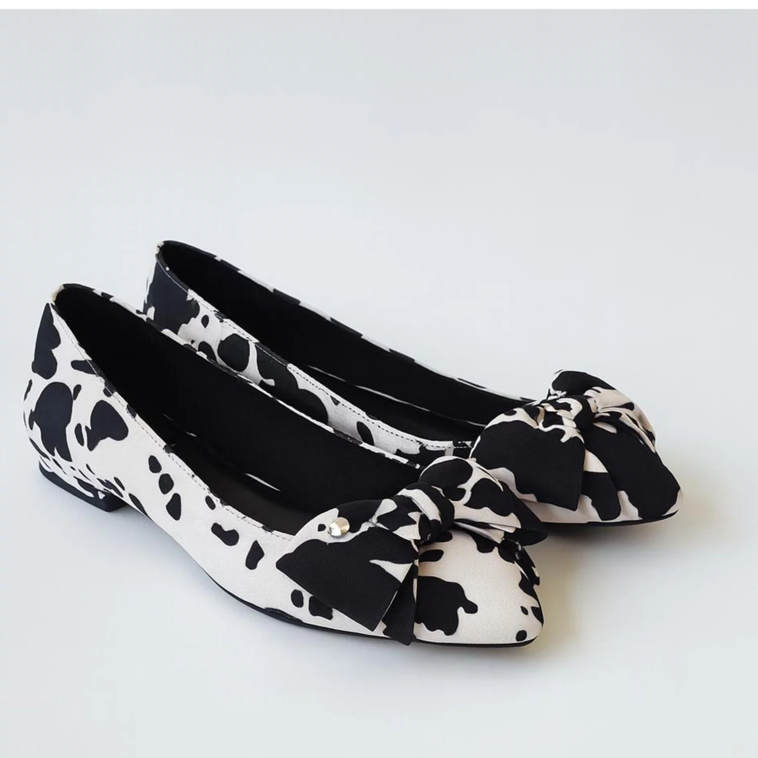Balerini dama Piele Naturala Imprimeu alb cu negru Noir d'Élégance