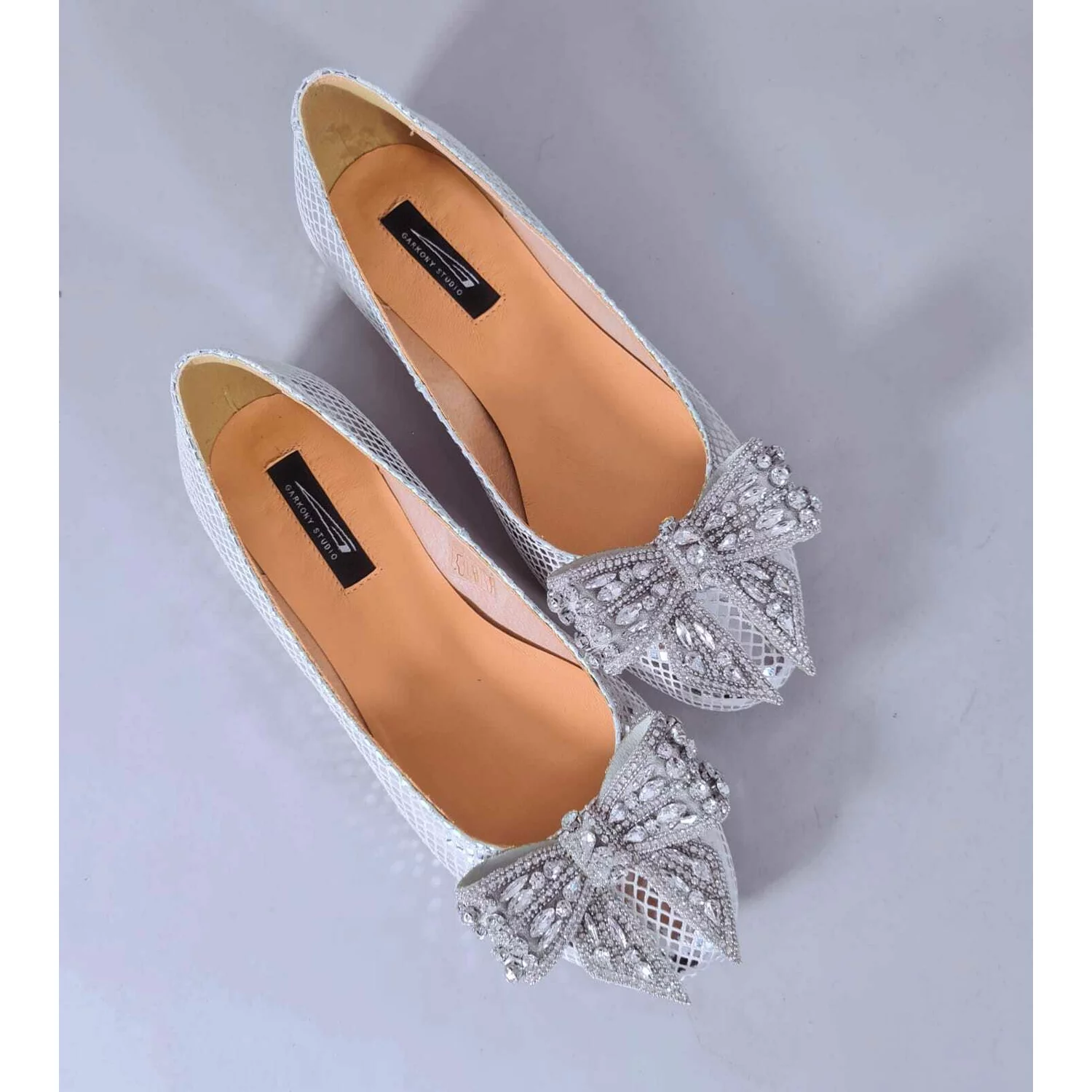 Balerini Piele Naturala presaj auriu cu funda Sarah