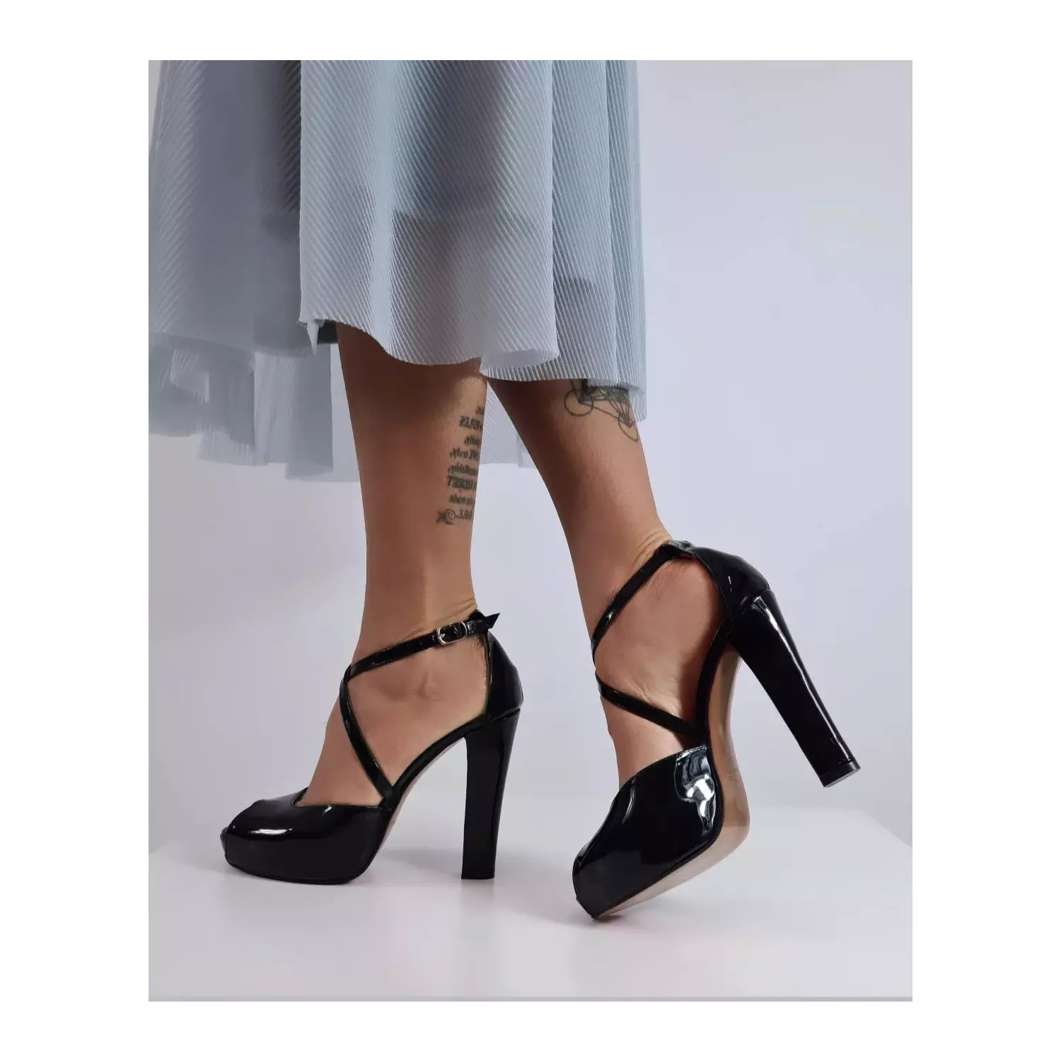 Sandale cu platou Piele Naturala lac negru Lavinia