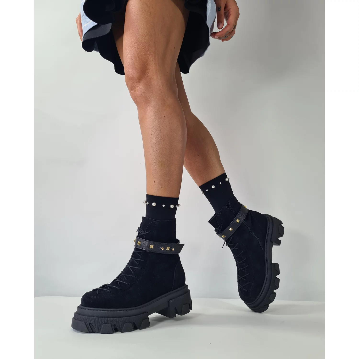 Ghete dama Piele Naturala Negre cu bareta detasabila Monik