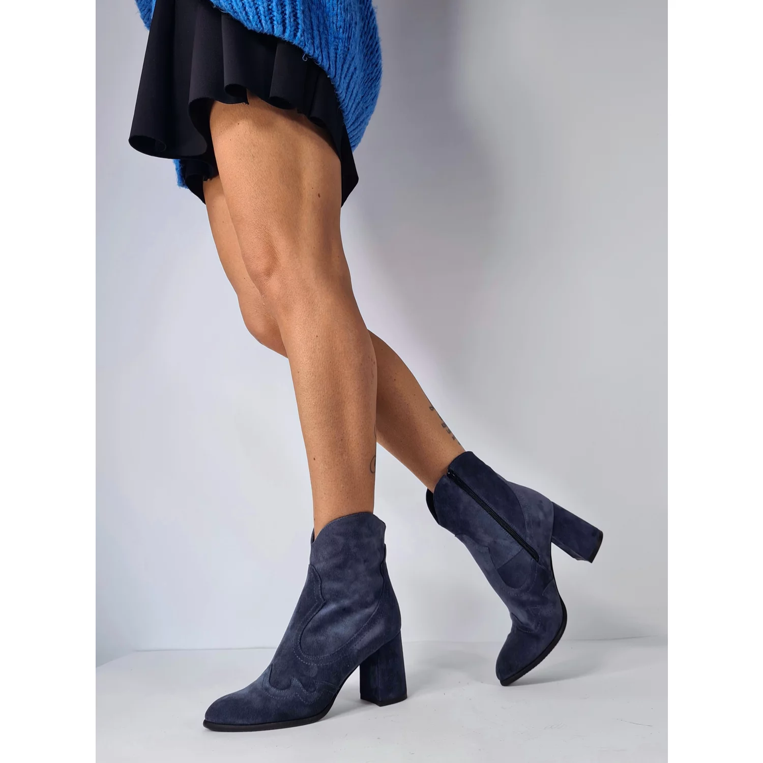 Botine Piele Naturala Albastru marin Anabele