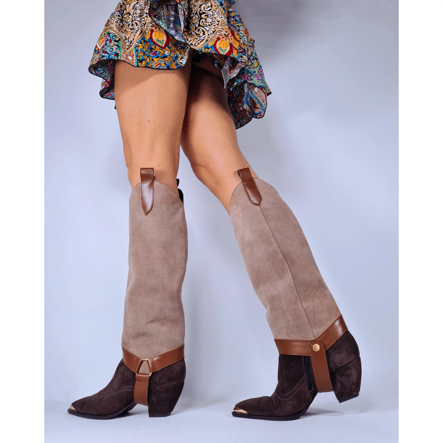 Cizme cu carambi detasabili Piele Naturala Maro cu capucino Jinx