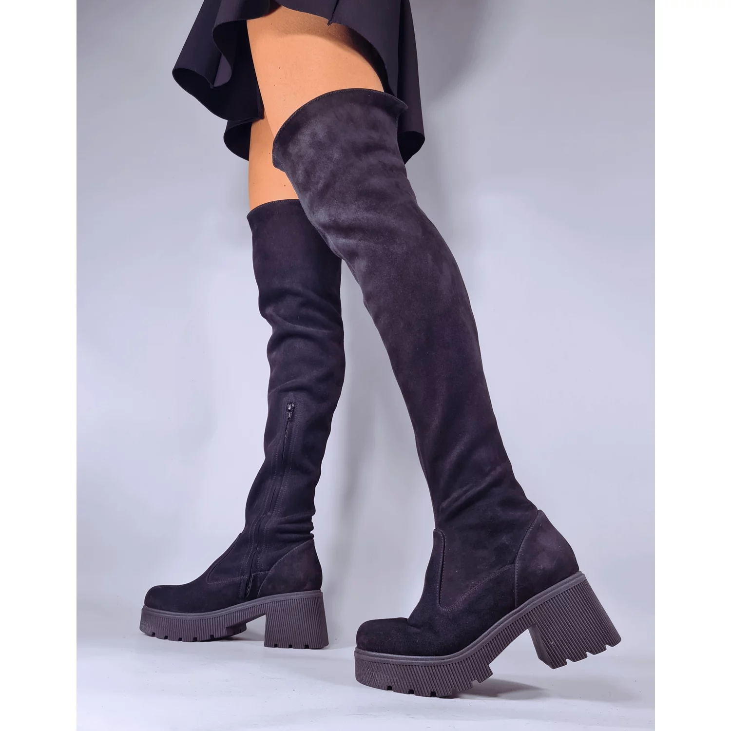 Cizme dama Piele Naturala Negre camoscio Elastice Anubis