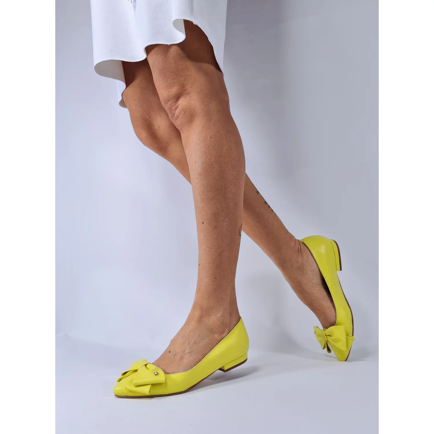 Balerini Piele Naturala Galben lamaie cu funda Alisia