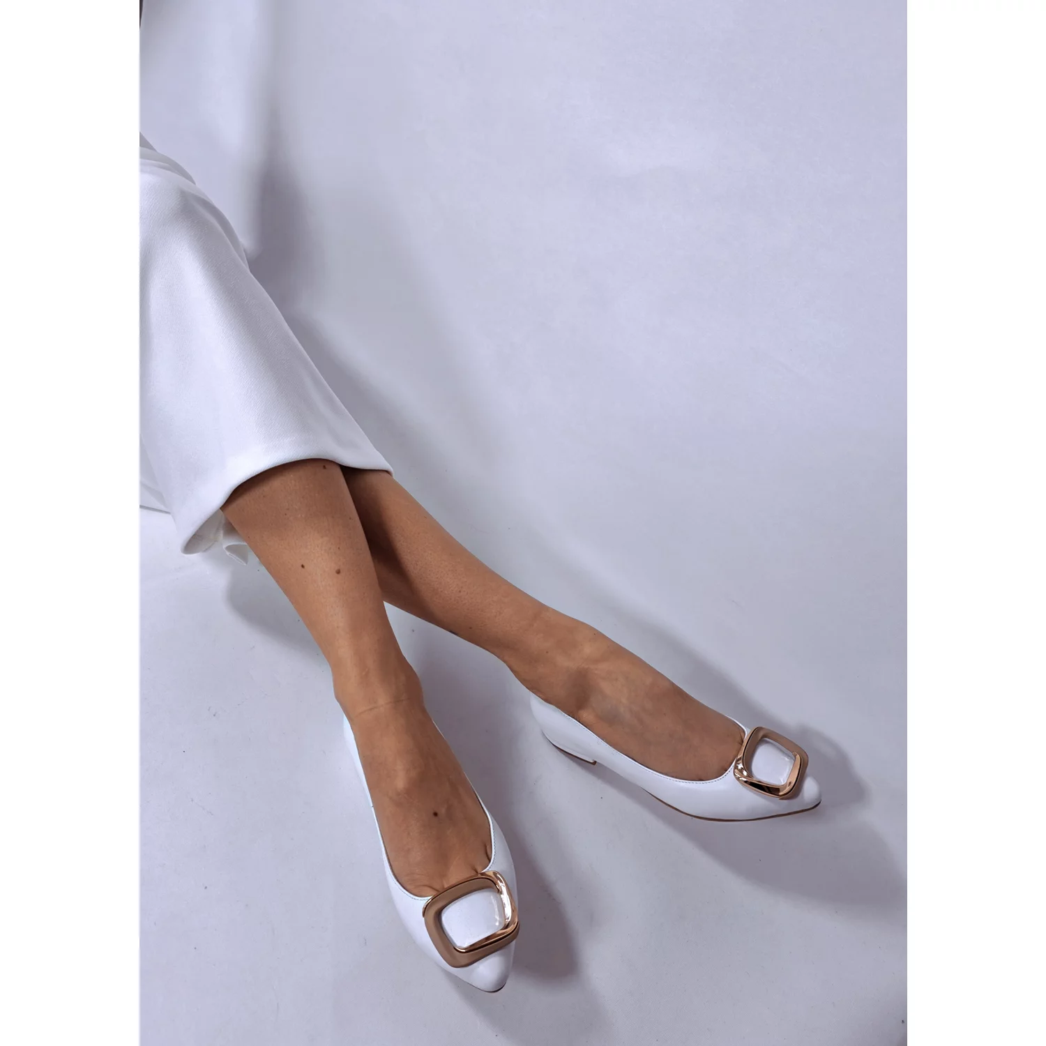 Balerini Piele Naturala Albi cu accesorii Ellen