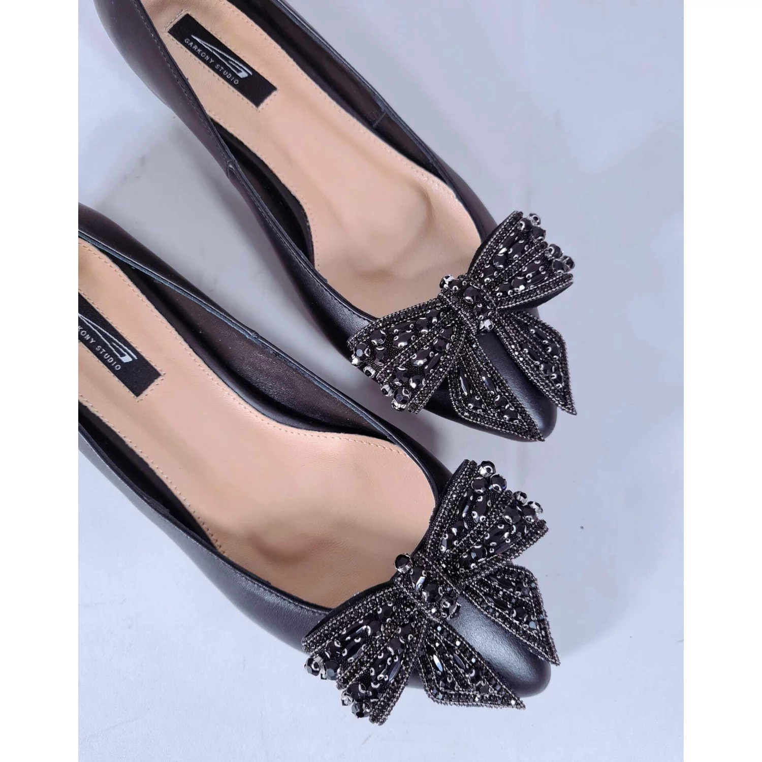 Balerini Piele Naturala Negri cu funda Love Angel