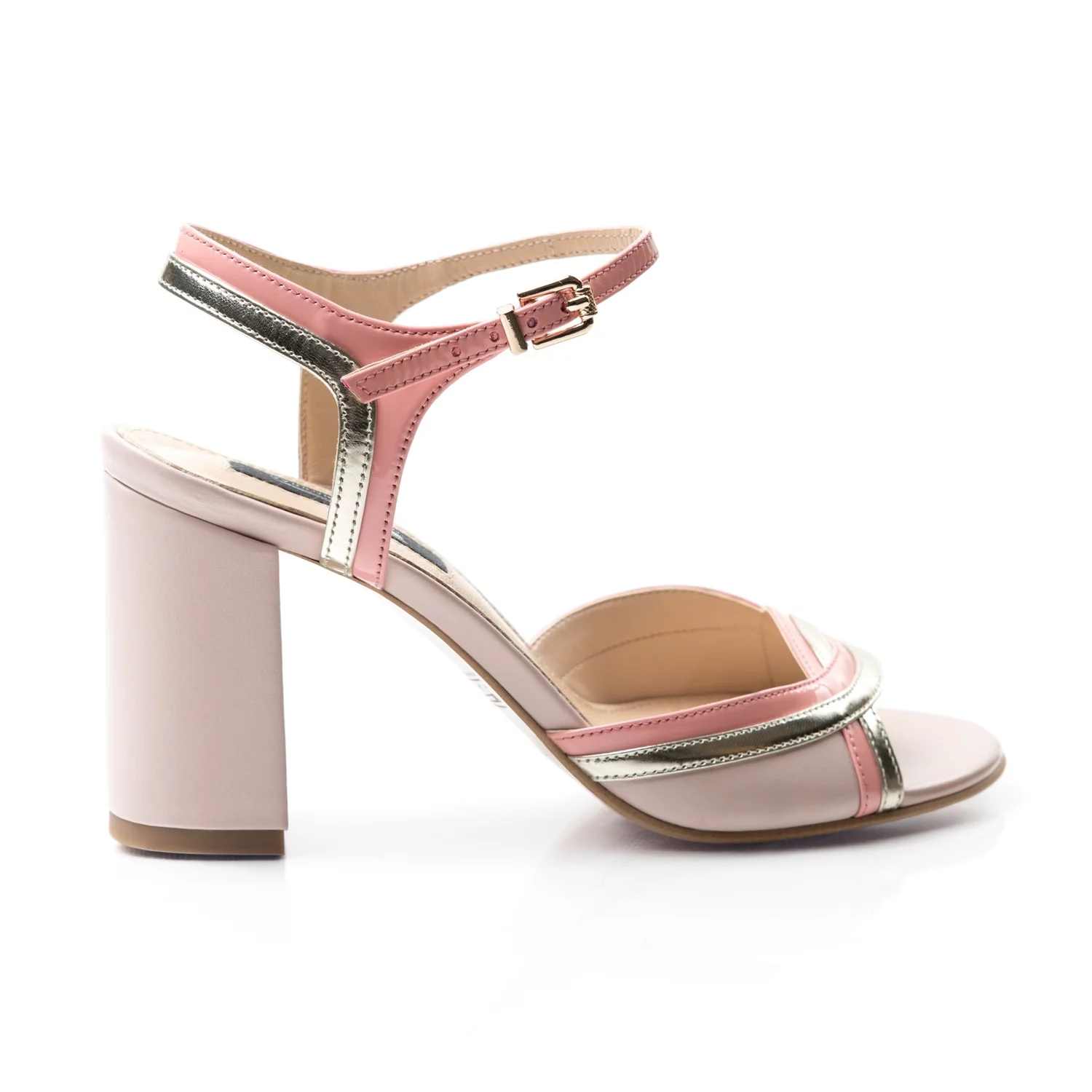 Sandale piele roz pal cu somon si auriu Frida