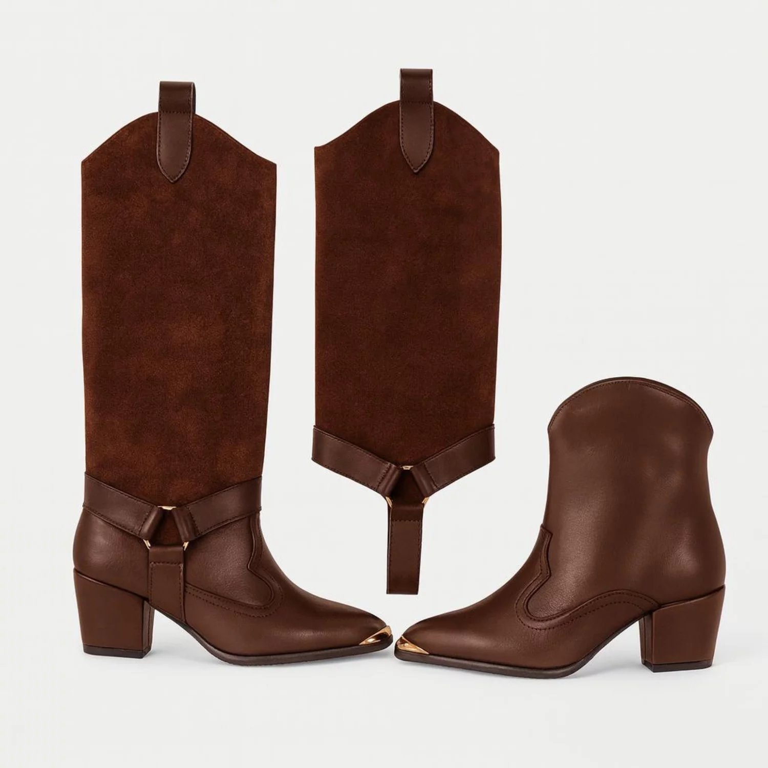 Cizme cu carambi detasabili Piele Naturala Maro ciocolata Jinx