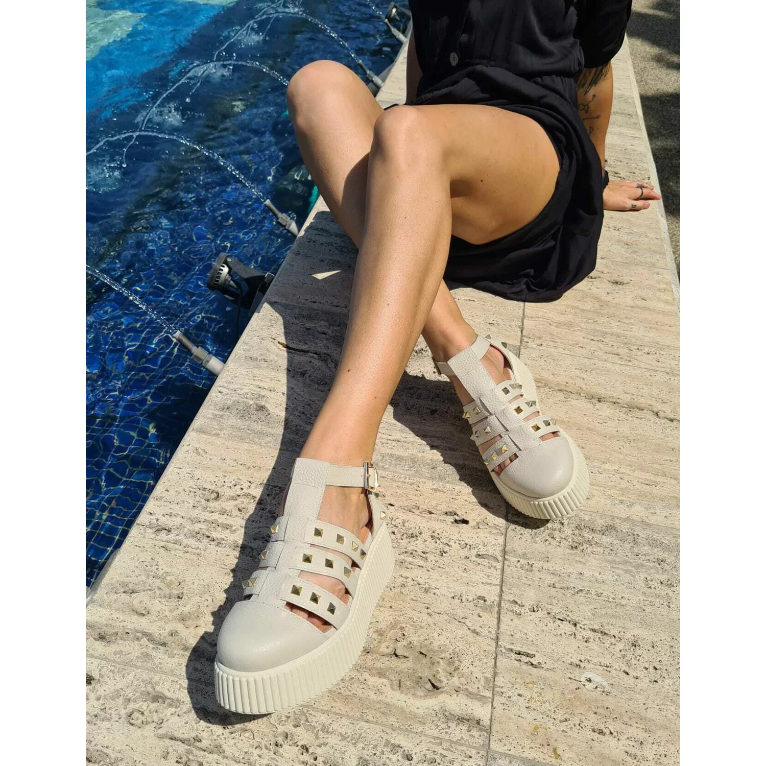 Sandale dama Piele Naturala Bej Ringo