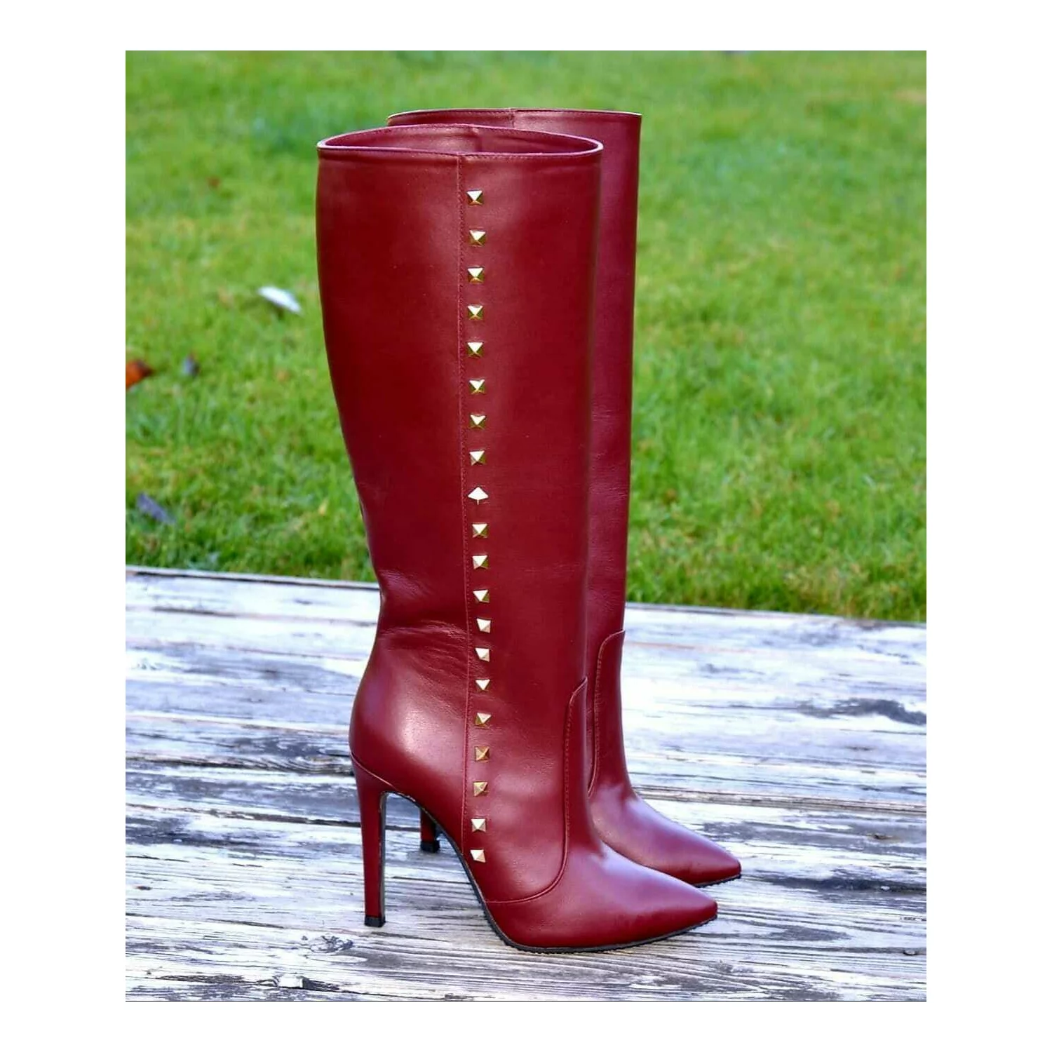 Cizme Piele Naturala bordo Tyna