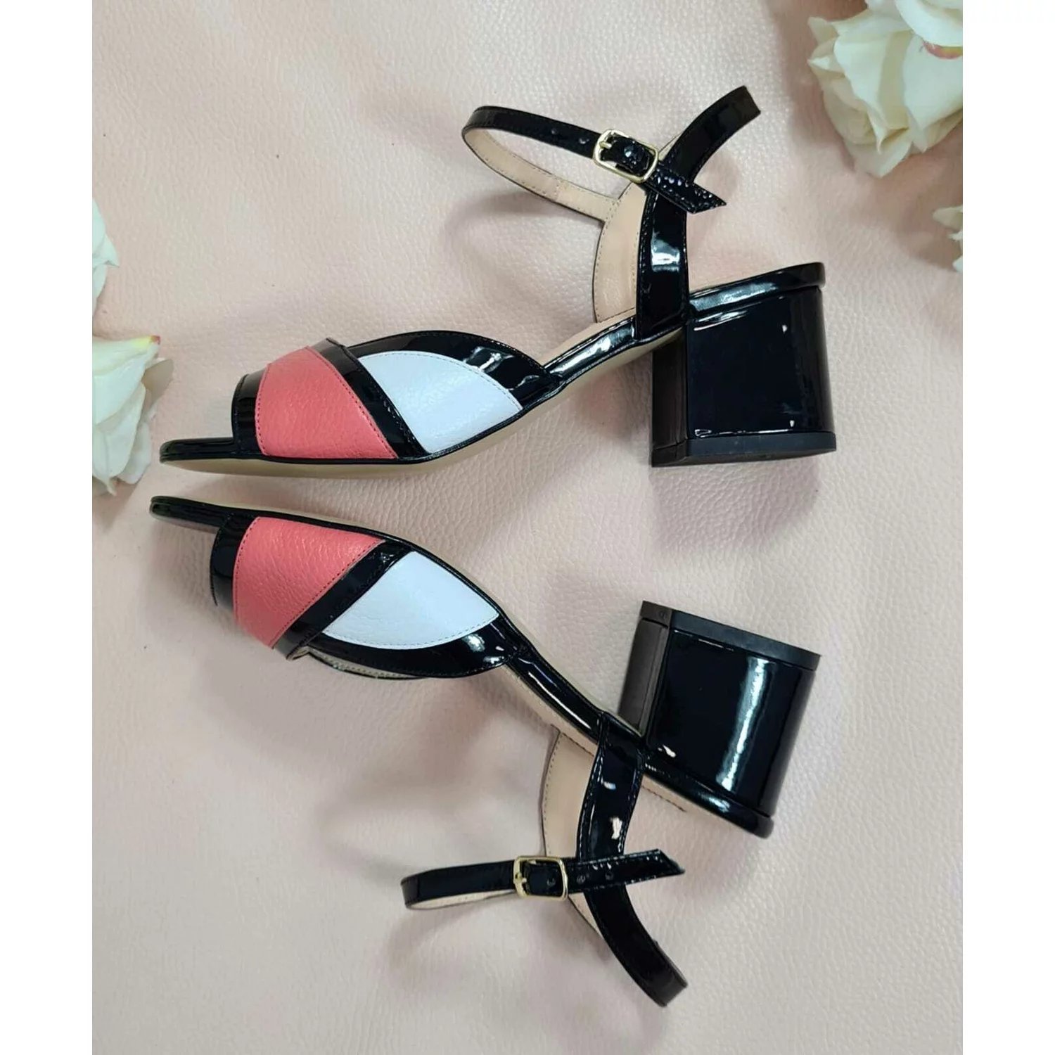 Sandale piele corai cu negru Afi