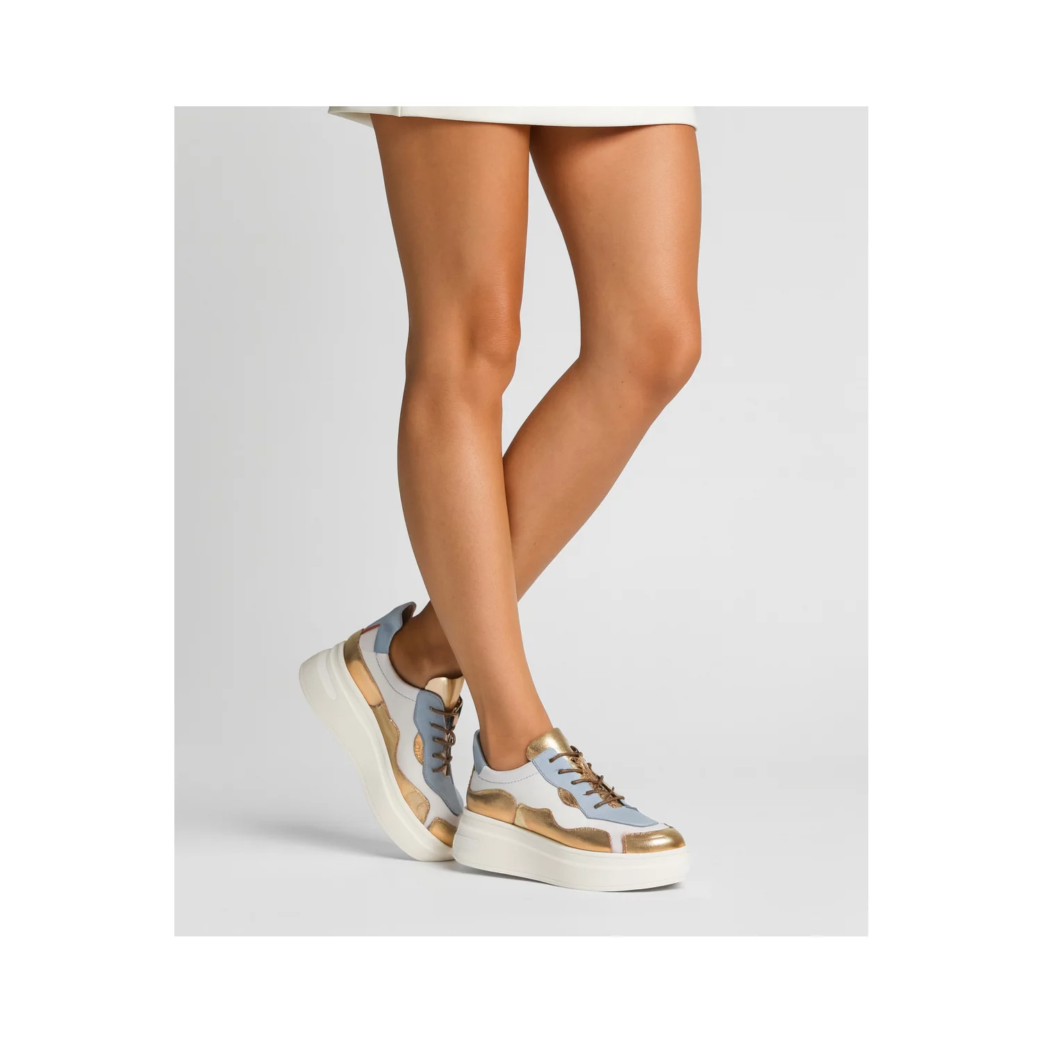 Pantofi casual Piele Naturala albi cu bej Sindy 2