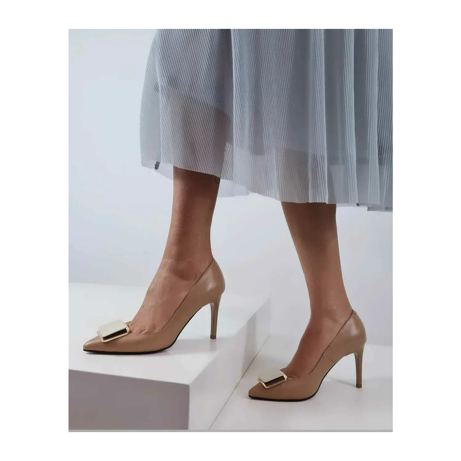 Pantofi stiletto Piele Naturala bej Danelia