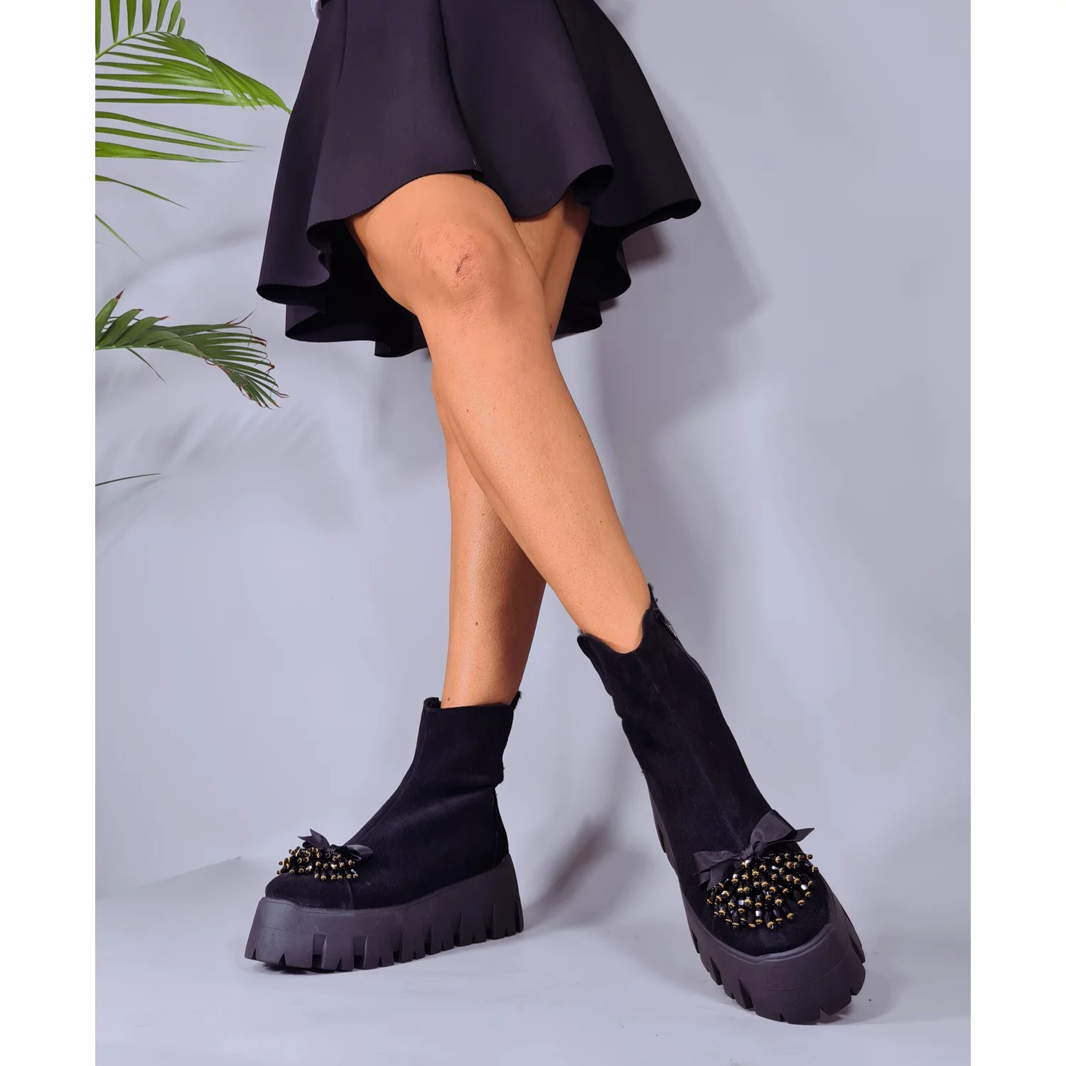 Ghete dama Piele Naturala Neagra Yun