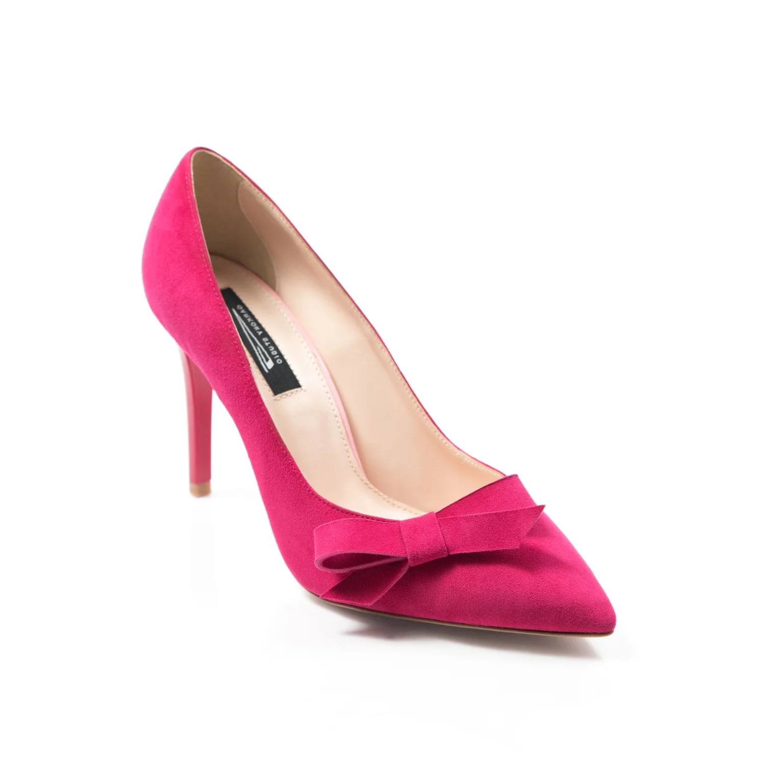 Pantofi stiletto trend 2 piele camoscio fucsia cu funda