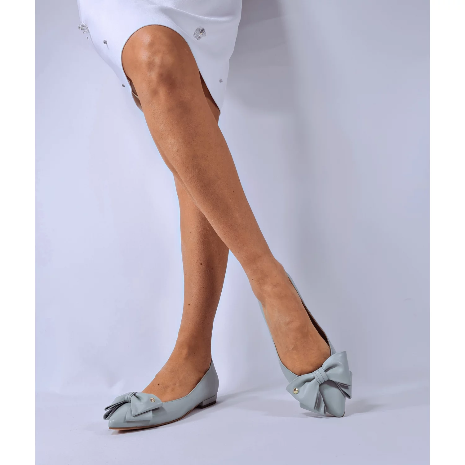 Balerini Piele Naturala Verde ou rata cu funda Alisia