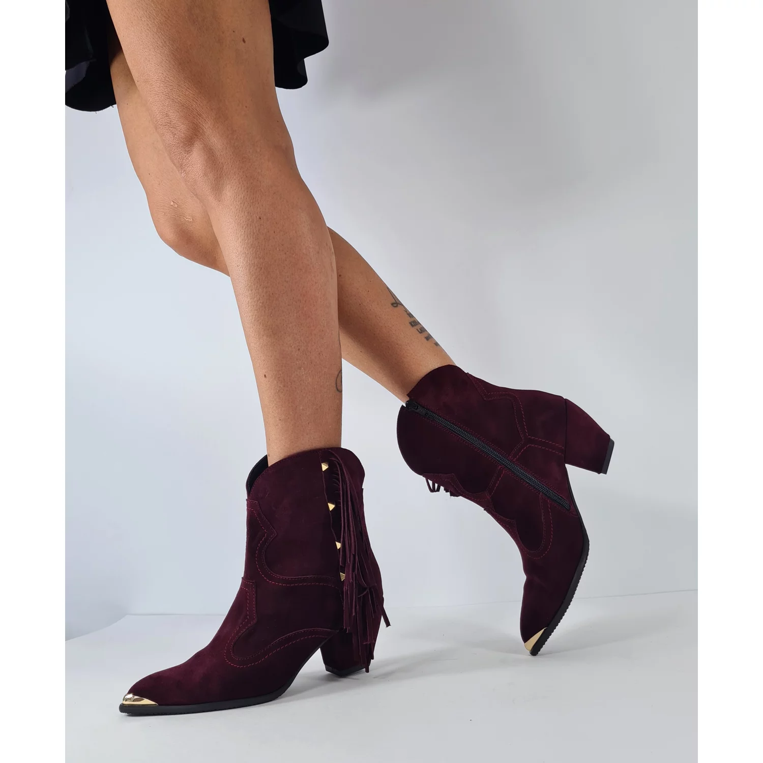 Ciocate Piele Naturala Bordo cu franjuri Dallas