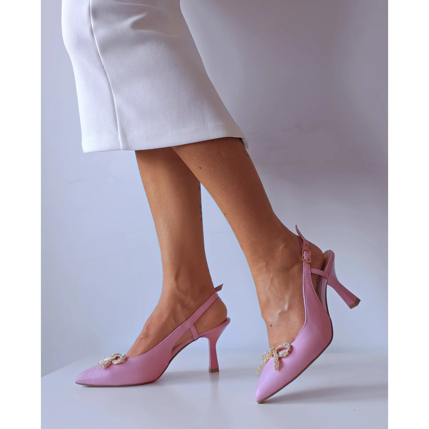 Pantofi stiletto Piele Naturala roz Rosella