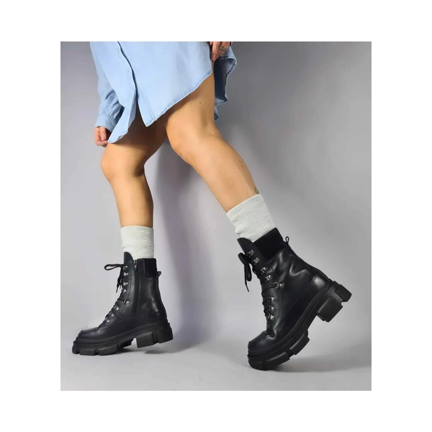 Ghete Piele Naturala Negre Aiko