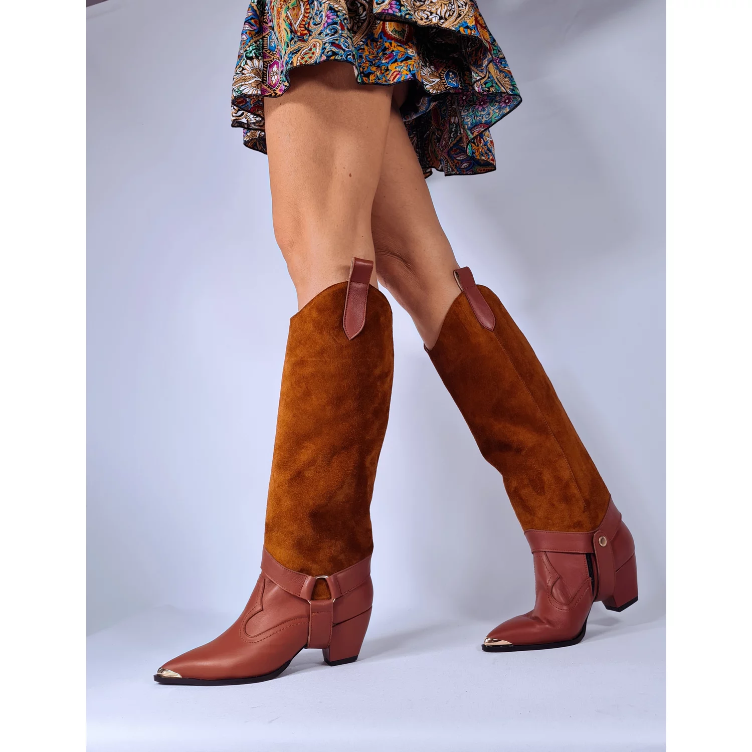 Cizme cu carambi detasabili Piele Naturala Maro Roscat Jinx