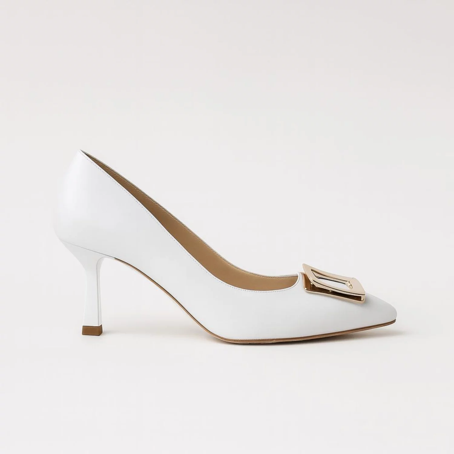 Pantofi stiletto Piele Naturala Albi cu accesoriu Ellen