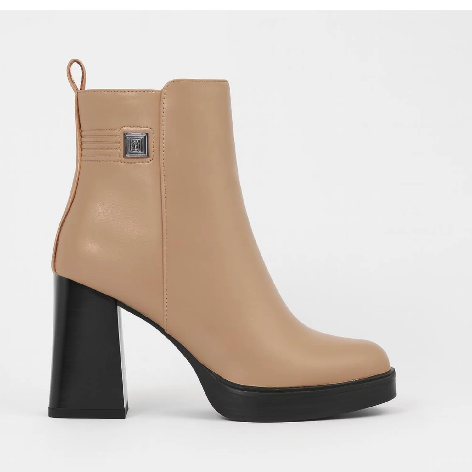 Botine dama Bej din Piele Naturala cu toc gros si platforma Mara