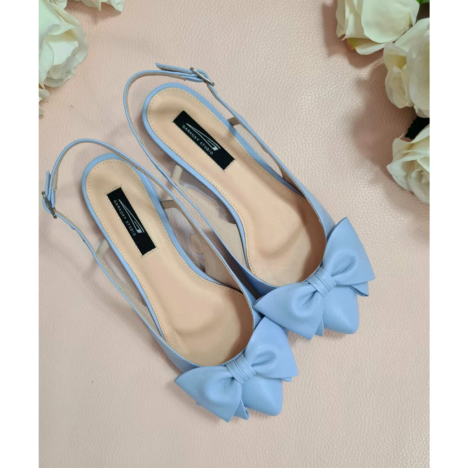 Balerini bleo din piele naturala Top cu funda