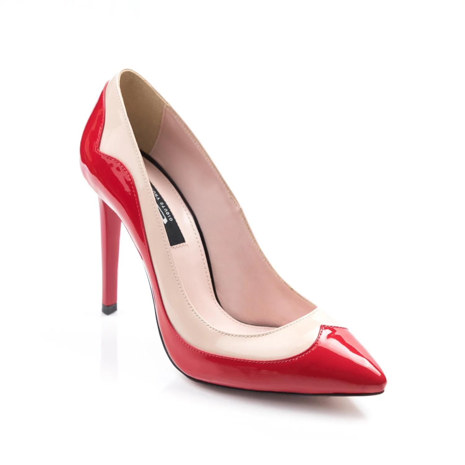 Pantofi stiletto lac rosu cu nude Melisa