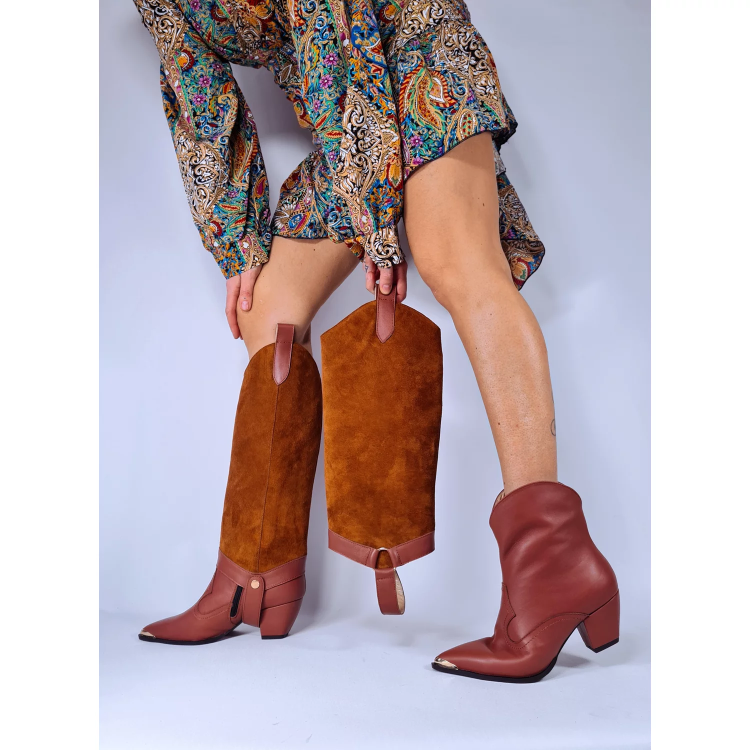 Cizme cu carambi detasabili Piele Naturala Maro Roscat Jinx