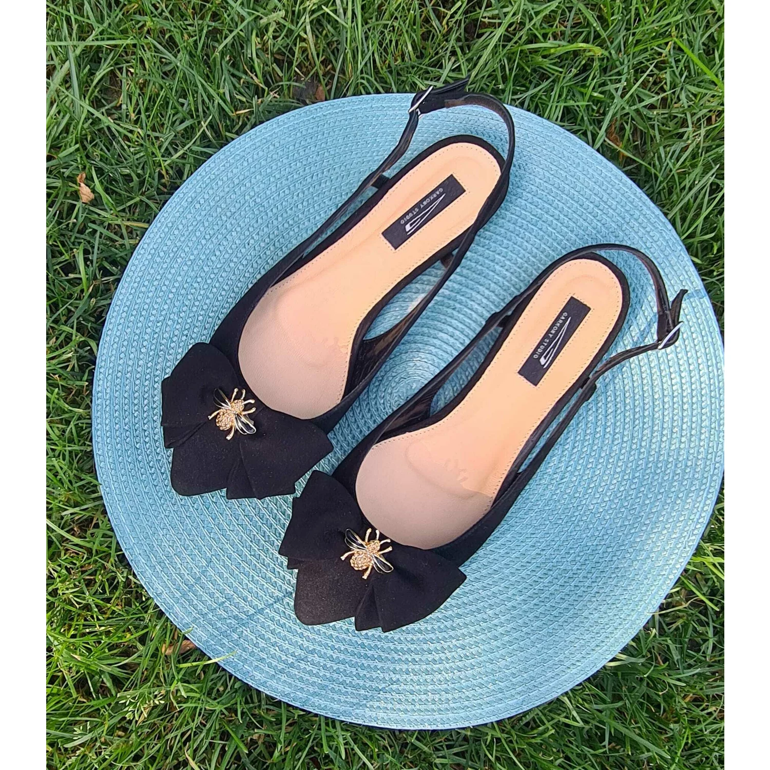 Balerini Piele Naturala Negri cu funda si accesoriu Bee