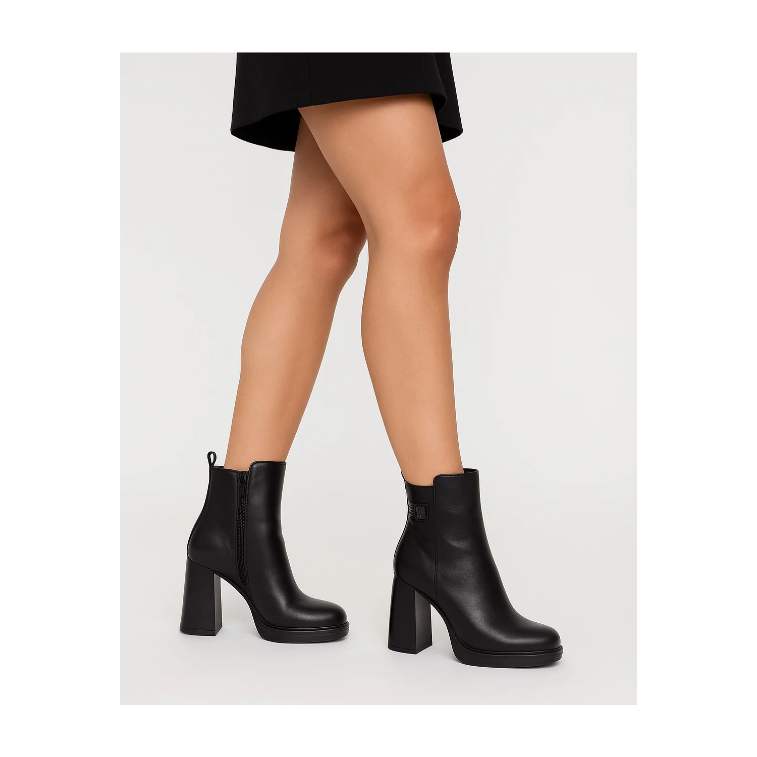 Botine dama Negre din Piele Naturala cu toc gros si platforma Mara