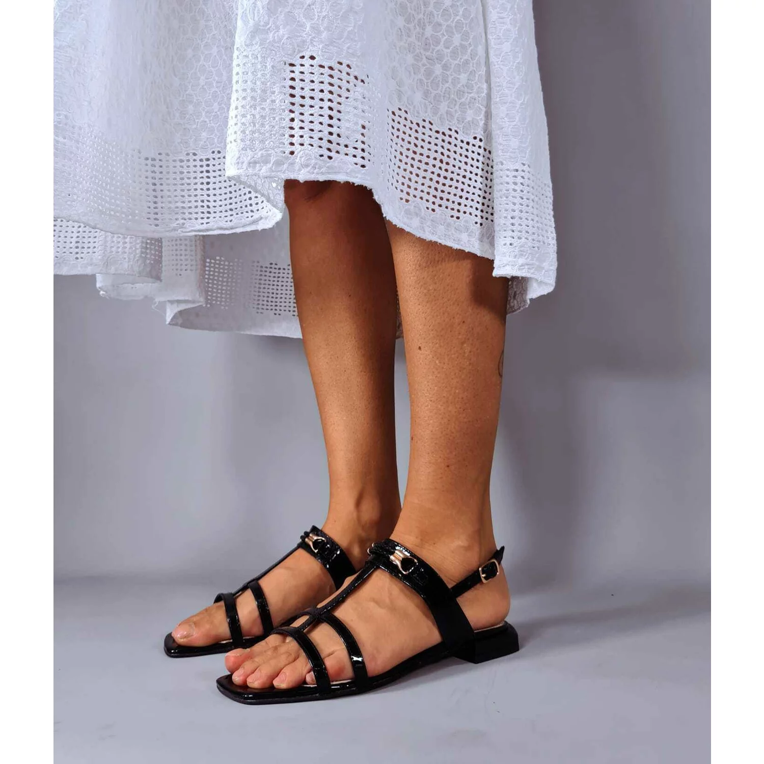 Sandale dama Piele Naturala Negre cu accesorii Glass