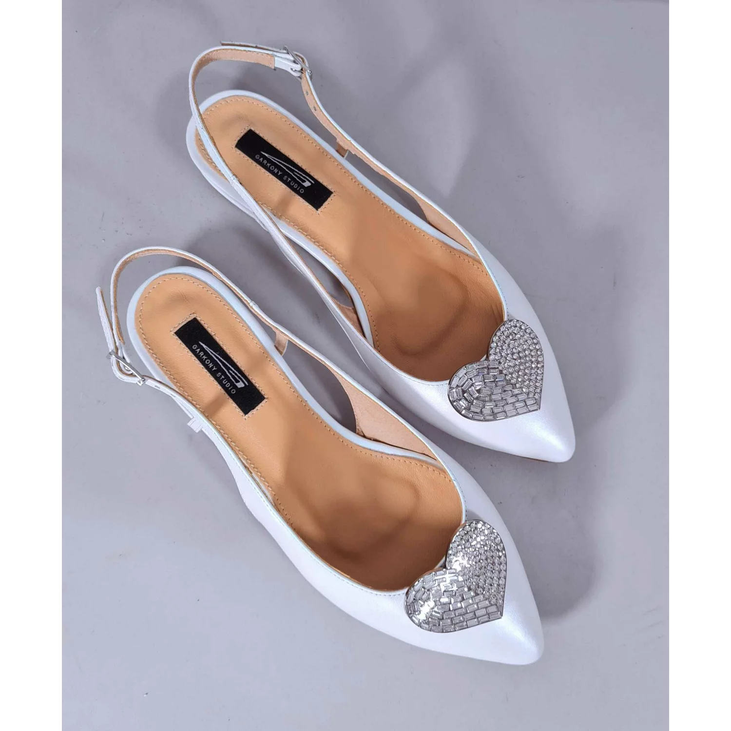 Balerini Piele Naturala Albi sidefati Freia cu inimioara