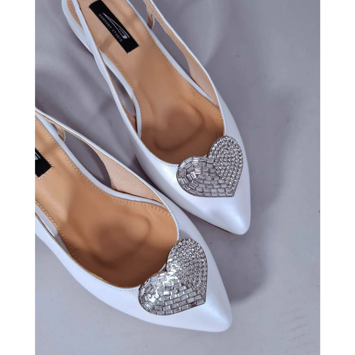 Balerini Piele Naturala Albi sidefati Freia cu inimioara