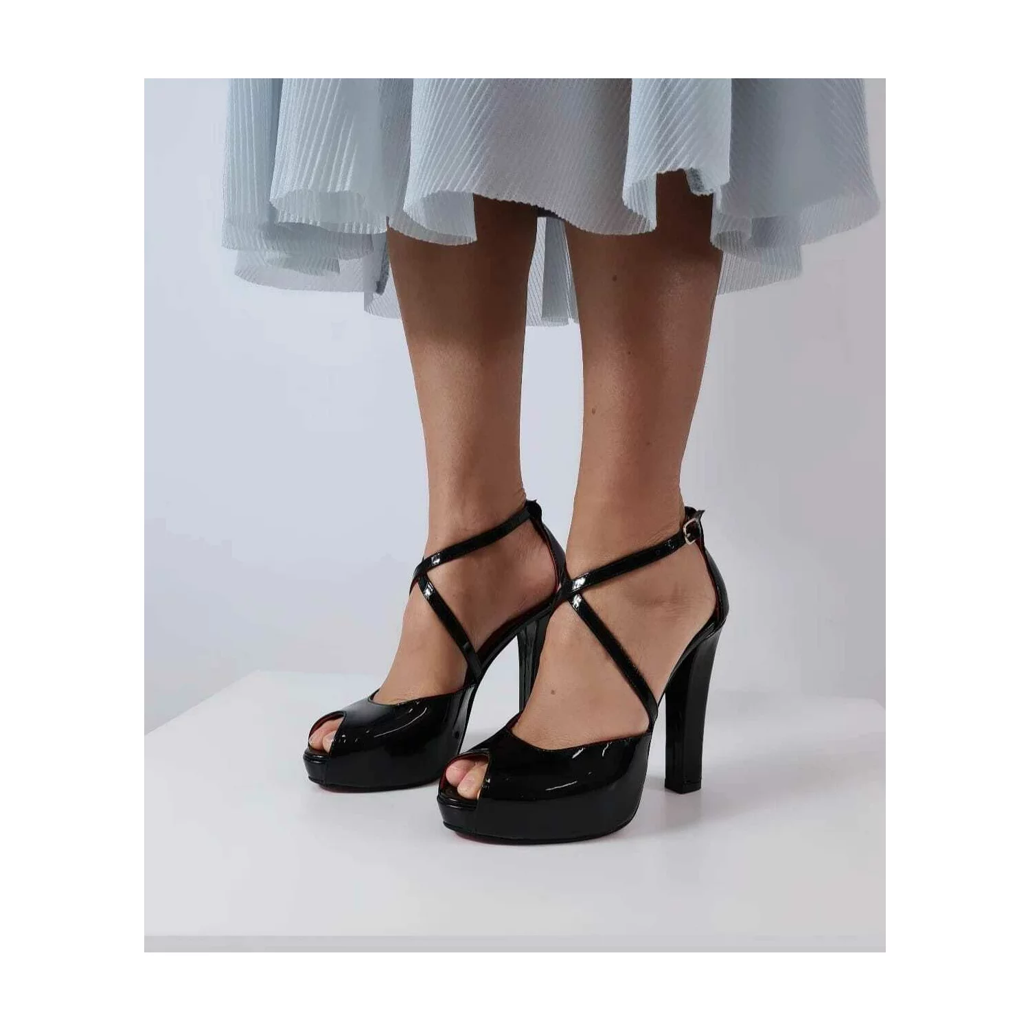 Sandale cu platou Piele Naturala lac negru Lavinia