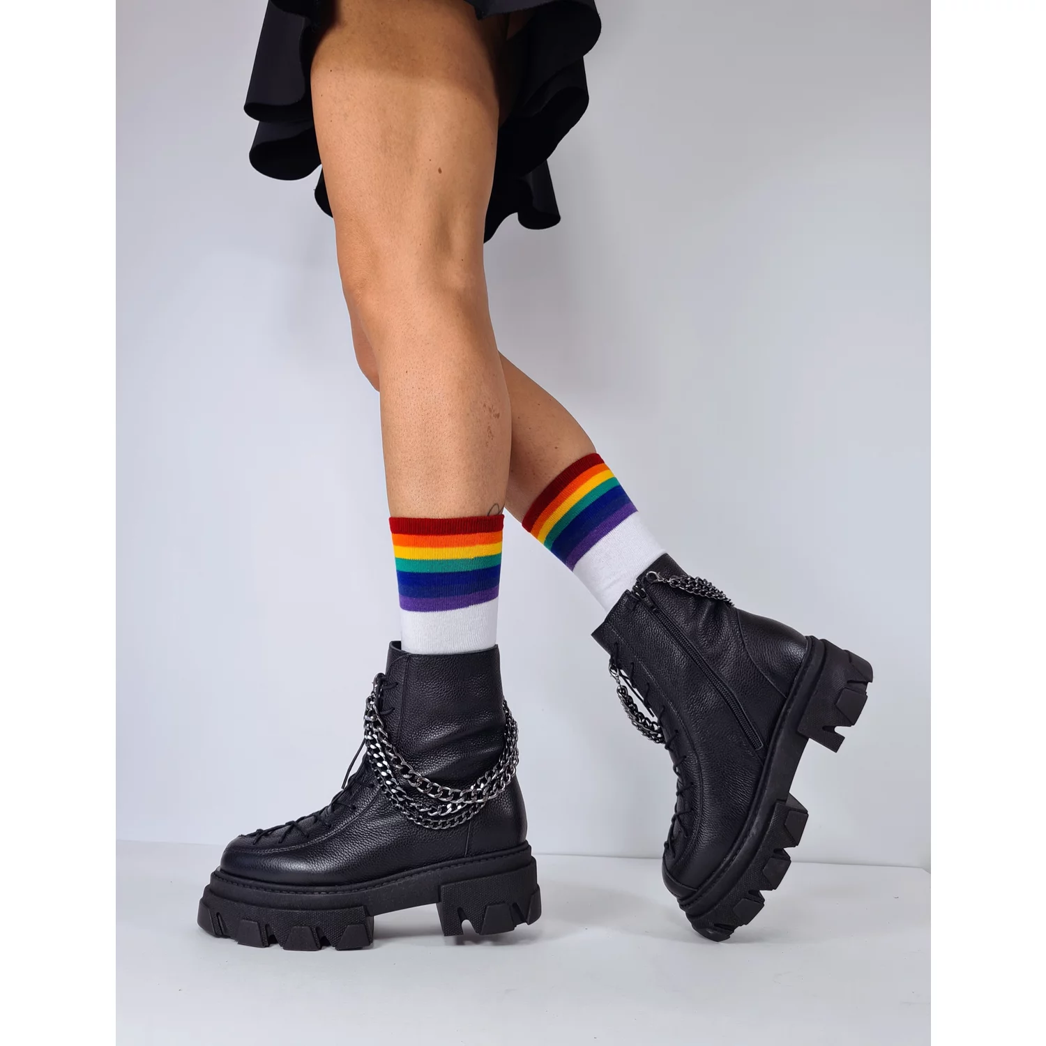 Ghete dama Piele Naturala Negre box cu lant detasabil Joeli