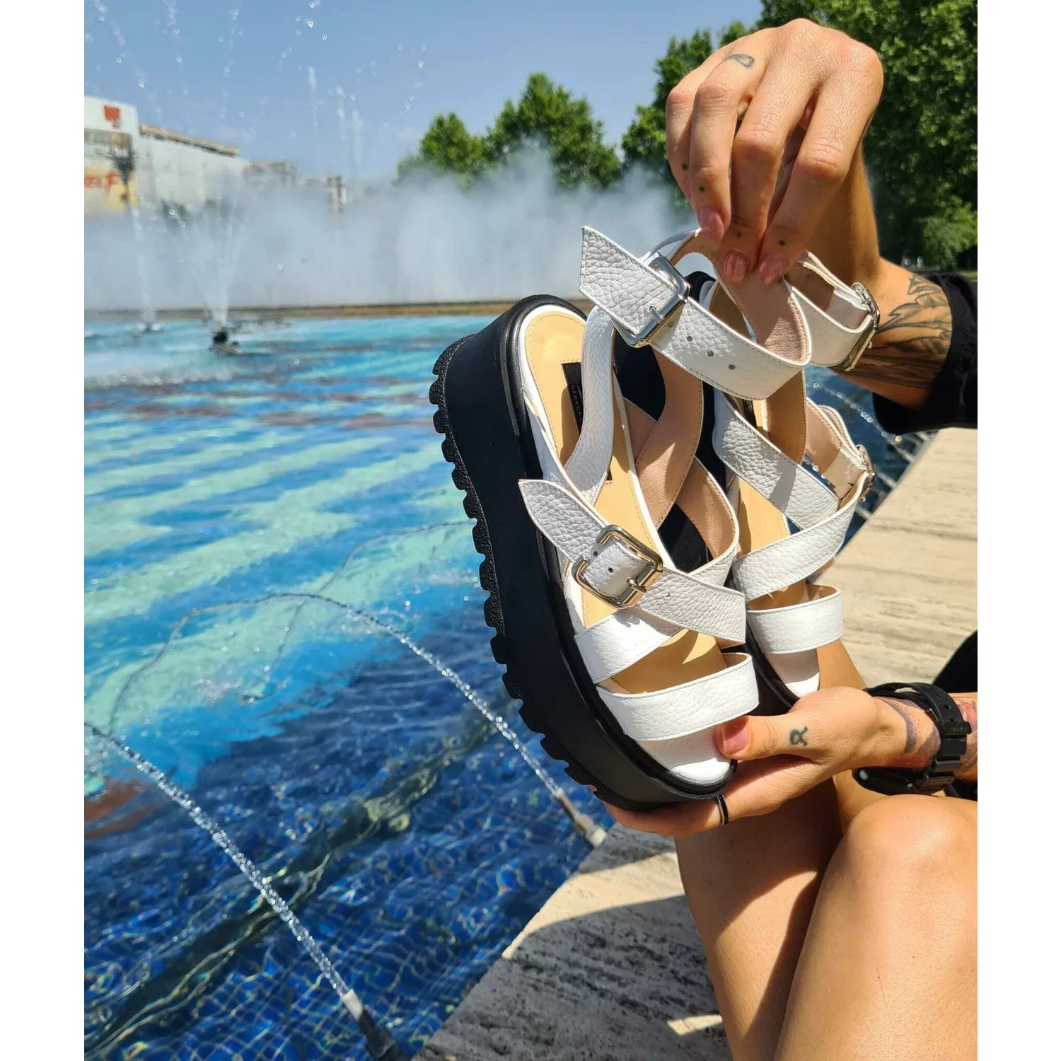 Sandale dama Piele Naturala Albe Boho