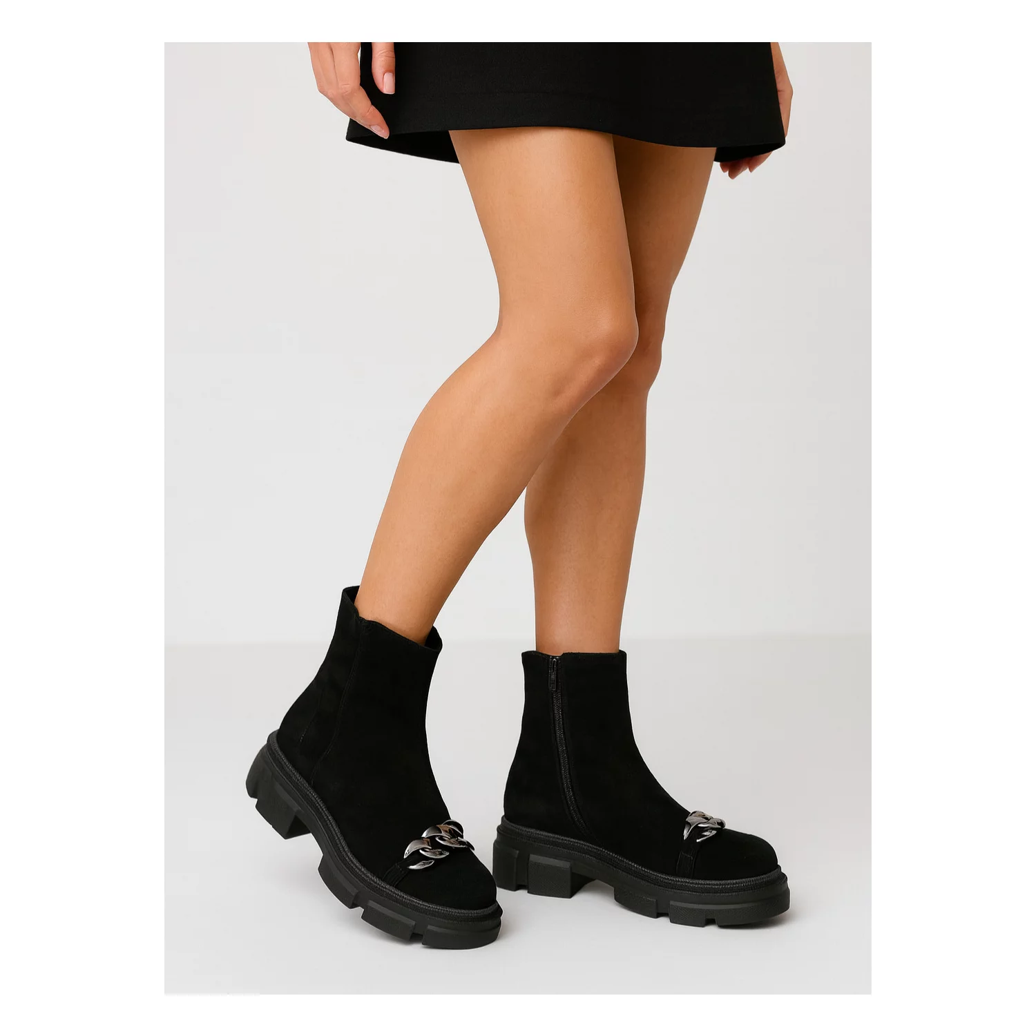 Ghete Piele Naturala  velur negru Preston