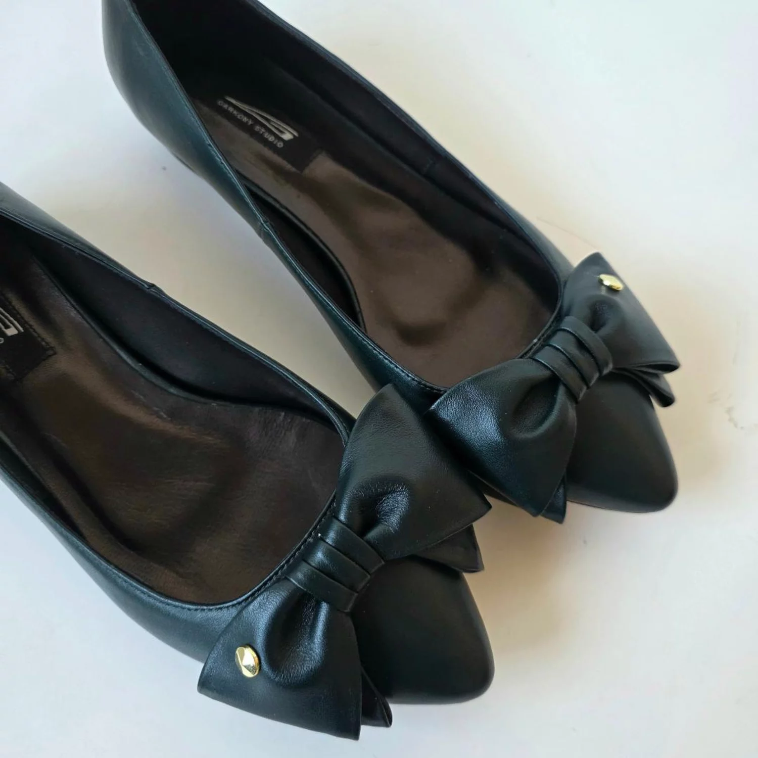 Balerini dama Piele Naturala Verde inchis cu funda Alisia