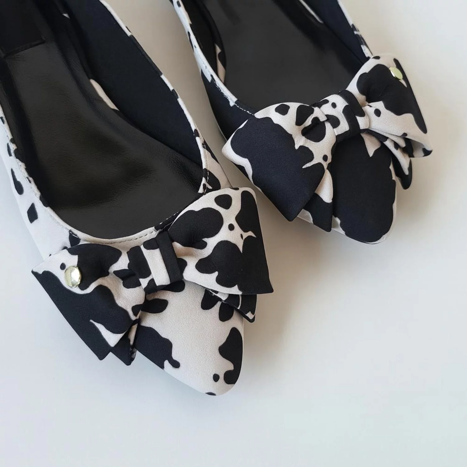 Balerini dama Piele Naturala Imprimeu alb cu negru Noir d'Élégance