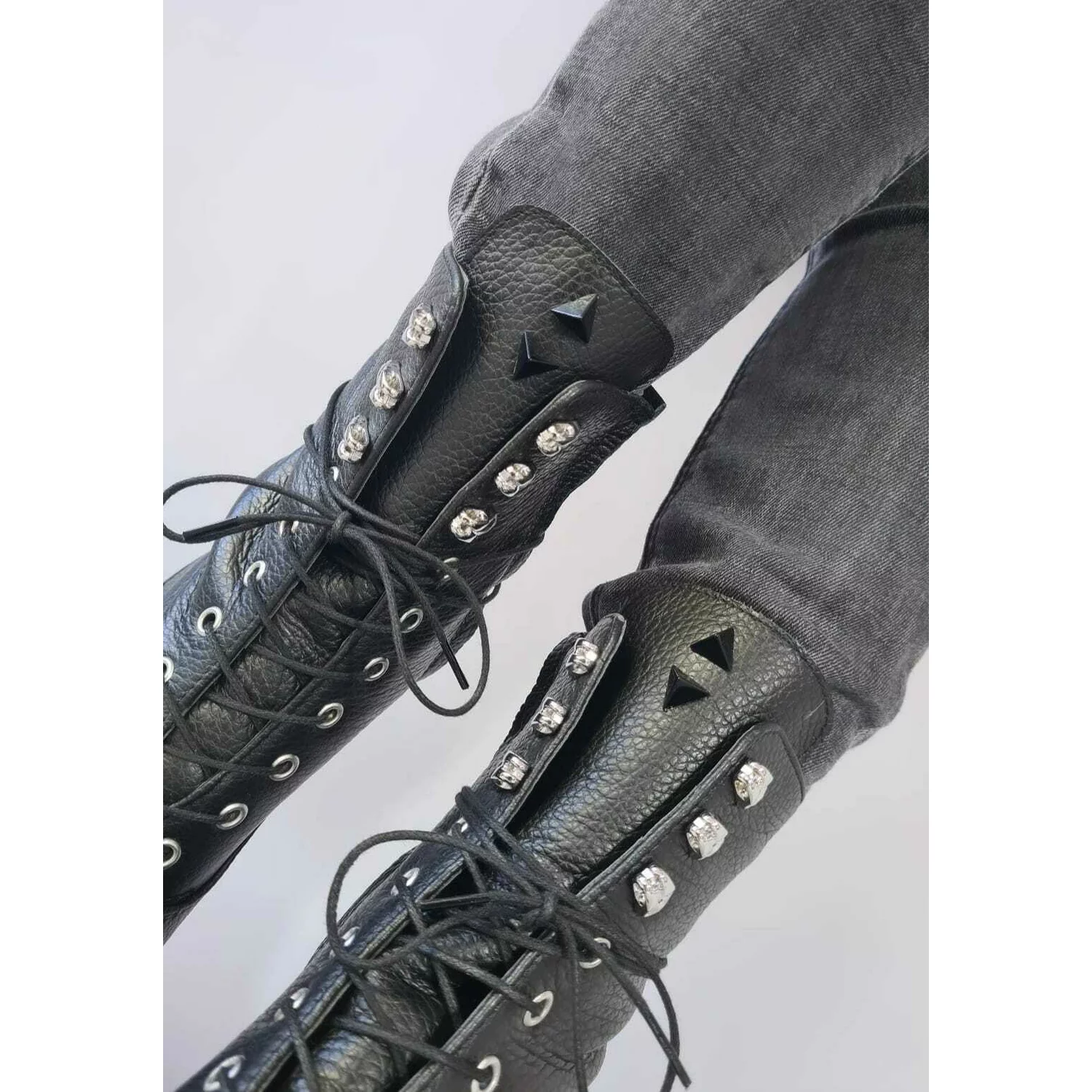 Ghete dama Piele Naturala Negre Marvi